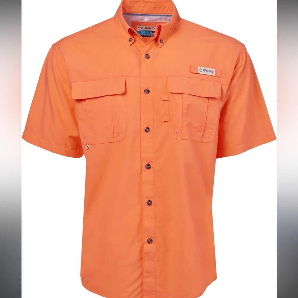 Magellan outdoors Men's Orange Short Sleeve button down Shirt